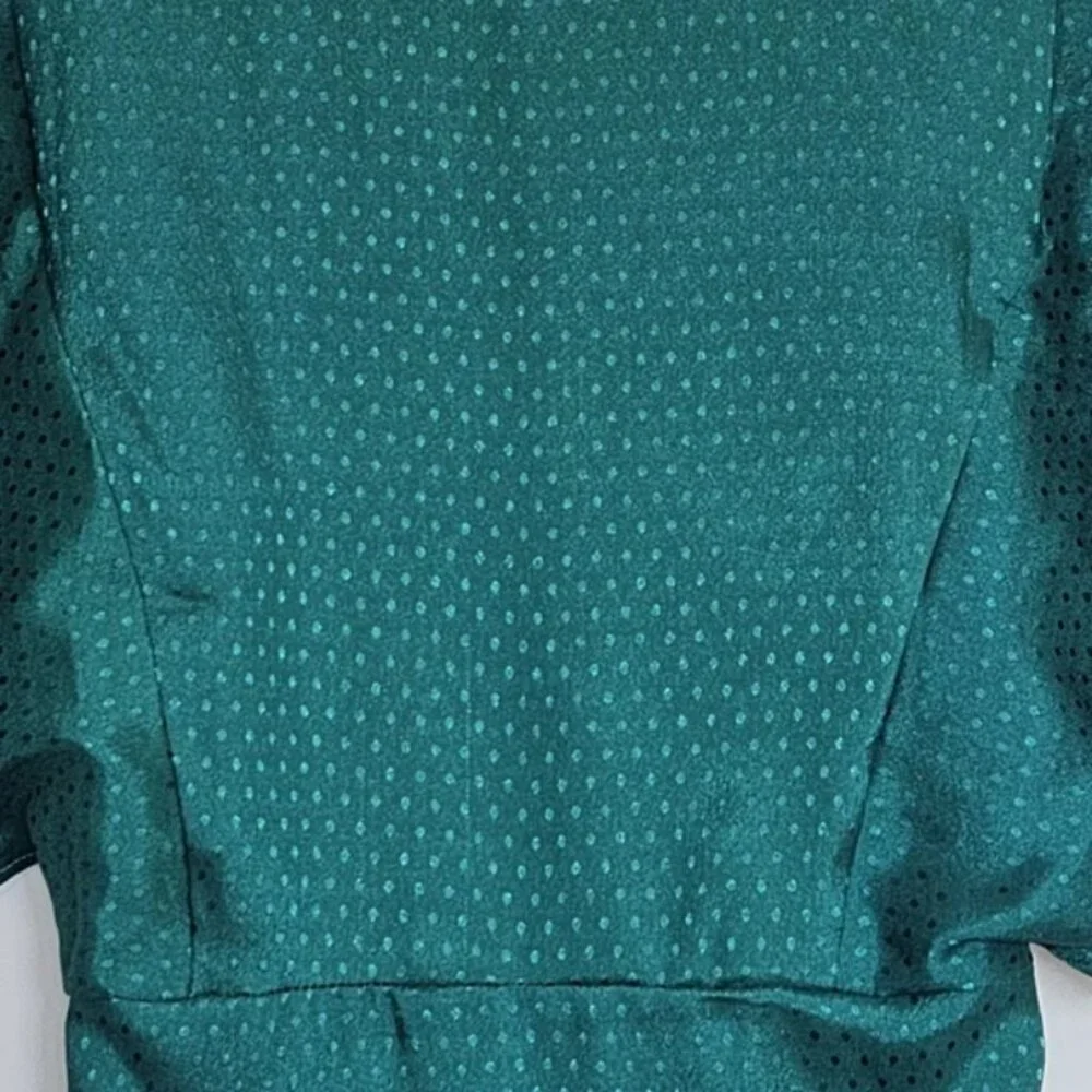 Lulu's Satin Midi Dress Emerald Green Small Polka Dot Satin Occasion Romantic - Picture 12 of 13